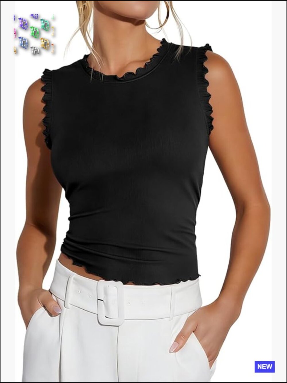 Ribbed Knit Ruffle Tank Top Sleeveless Crop Summer Trendy Blouse